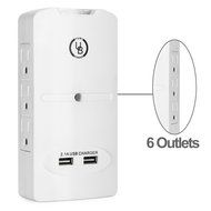 Yubi Power 6 Outlet Power Plug Surge Protector Wall Tap Side-entry with 2 USB Ports 2.1A 300 Joules - White -...