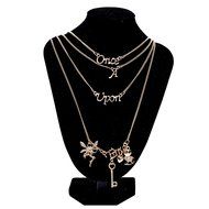 Women Fairy Key Love Heart Once Upon A Time Letters Charm Multilayers Necklace