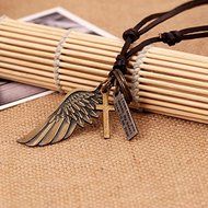 Vintage Angel Wings/Feather/Cross Pendant Leather Chain Necklace Unisex Jewelry