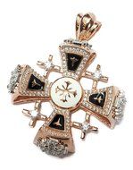 Gold Silver Plated Jerusalem Cross Pendant Necklace Black Enamel Swarovski 1.9"