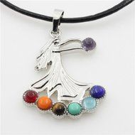 Natural Gemstones Healing Reiki 7 Chakra Moon Cross Charm Beads Pendant Necklace N8