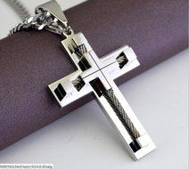 24" MENS Stainless Steel 6mm Silver Cuban Curb Link Chain Necklace Cross Pendant N3