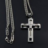 24" MENS Stainless Steel 6mm Silver Cuban Curb Link Chain Necklace Cross Pendant N4