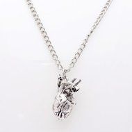 Unique Retro 3D Anatomical Human Hollow Heart Pendant Necklace Sweater Chain Silver