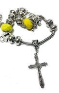Jesus Cross Charm Bracelet Silver Plated Catholic Beads Amulet Jerusalem N3