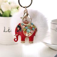 AutumnFall&reg; Rabbit Fur Ball Elephant Keychain Bag Plush Key Ring Car Key Pendant (Red) N10