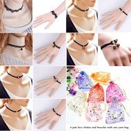 12 PCS Women's Classic Black Velvet and Black Stretch Gothic Tattoo and Black Lace Choker Necklace and Bracelet... N3