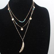 Ethnic Feather Paillette Turquoise Pendant Choker Statement Bibs Chain Necklaces
