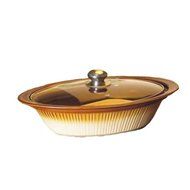 Essential D&eacute;cor Entrada Collection GL89677 Ceramic Oval Casserole Dish with Cover, 16-Inch