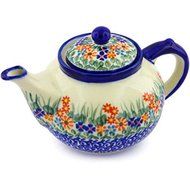 Ceramika Bona H3031G Polish Pottery Ceramic Tea or Coffee Pot Hand Painted, 52-Ounce