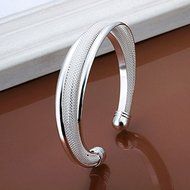 New Women 925 Silver Plated Solid Twist Cuff Bangle Bracelets Fashion Jewelry N6