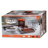 Baked By Fire King 4 Piece Baking Set with Premium Brownie Mix