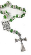 Car Rearview Mirror Silver Rosary Green Crystals Beads &amp; Zircons Cross Jerusalem N3