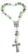 Car Rearview Mirror Silver Rosary Green Crystals Beads &amp; Zircons Cross Jerusalem N4
