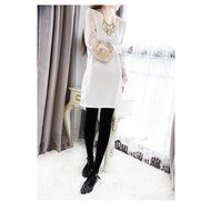 Spritech(TM) Fashion Women's Scoop Neck Long Vintage Puff Sleeve Slim Retro Dress White XXL N9