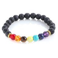 7 Gemstone Chakra Lava Rock Stone Spacer Healing Bead Bangle Bracelet Reiki Gift