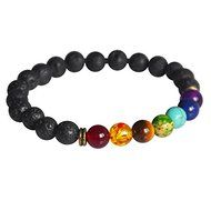 7 Gemstone Chakra Lava Rock Stone Spacer Healing Bead Bangle Bracelet Reiki Gift N2