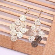 Women Alloy Wafer Long Tassel Ear Drop Dangle Hook Earring Jewelry Gold Silver N3