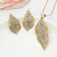 Fashion Maple leaf Crystal Pendant Gold Chain Necklace Earrings Jewelry Set Gift N2