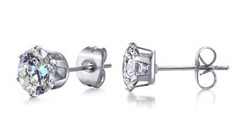 K&amp;Q Fashion Jewelry Women's Stainless Steel Round Clear Cubic Zirconia Stud Earring (6 Pairs) N2