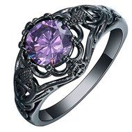 Women Delicate14K Black Gold Filled Round Cut Amethyst Wedding Silver Ring (8) N2