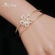 Women Gold Plated Crystal Flower Open Charm Bracelets Bangles Fashion Jewelry N2