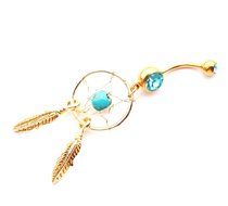 Dedegui 14g Golden dream blue Dangling Belly Button Navel Ring Body Piercing Jewelry