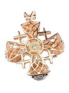 Gold Silver Plated Jerusalem Cross Pendant Necklace Black Enamel Swarovski 1.9" N2