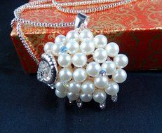 Rose Gold Plated Crystal pearl sheep Pendant Sweater Chain Necklace N3