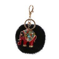 AutumnFall&reg; Rabbit Fur Ball Elephant Keychain Bag Plush Key Ring Car Key Pendant (Red) N11