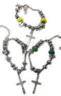 Jesus Cross Charm Bracelet Silver Plated Catholic Beads Amulet Jerusalem N5