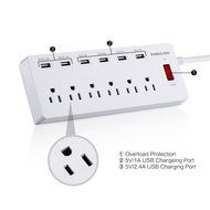 Poweradd 6-Outlet 6 USB Ports Power Strip Extension Lead with Surge Protector 6ft Cord 1625W for Smartphones,...