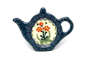 Polish Pottery Tea Bag Holder - Peach Spring Daisy
