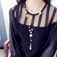 Women's Elegant Pearl Flower Sweater Chain Long Pendant Necklace Fashion Jewelry N3