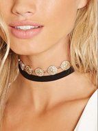 Fashion Jewelry Ribbon Gold Pendant Women Choker Chunky Bib Statement Necklace