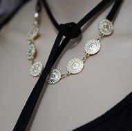 Fashion Jewelry Ribbon Gold Pendant Women Choker Chunky Bib Statement Necklace N2