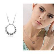 Charming Women 925 Silver Rhinestone Crystal Necklace Round Circle Pendant N4