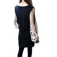 Spritech(TM) Fashion Women's Scoop Neck Long Vintage Puff Sleeve Slim Retro Dress White XXL N13