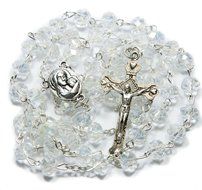 Beautiful White Transparent Beads Rosary Holy Land Necklace Virgin Mary Medal With Crucifix