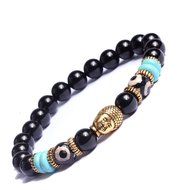 Natural Stone Gold Buddha Head Beaded Yoga Energy Bracelet 7.5inch 19cm Lucky N2