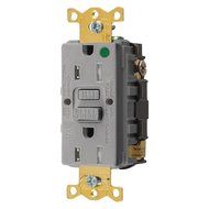 Hubbell GFTWRST82GY Gfci Heavy Use Receptacle, 15 Amps, Tamper/Weather Resistant, 5-15R, Decorator, Self-Testing...