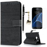 Badalink Galaxy S7 Wallet Case Wood Texture Premuim PU Leather Case Slim Fit Flip Folio Kickstand Case with Card... N2