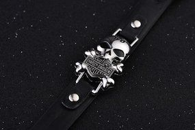 Unisex Faux Leather Bracelet Skull Punk Accessory Cuff Adjustable Strap