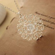 Womens Hollow Pattern Crystal Pendant Silver Necklace Long Sweater Chain Jewelry N4