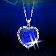 Style Fashion New Necklace Silver Plated Heart of Ocean Titanic Blue Crystal