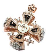 Gold Silver Plated Jerusalem Cross Pendant Necklace Black Enamel Swarovski 1.9" N3