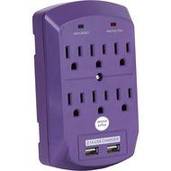 Surge Protector, Electronics Charging Station, 6 Outlet 2 USB Port Wall Adapter with Safety Indicator Lights -... N13
