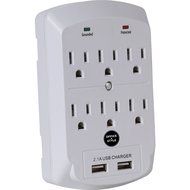 Surge Protector, Electronics Charging Station, 6 Outlet 2 USB Port Wall Adapter with Safety Indicator Lights -... N15