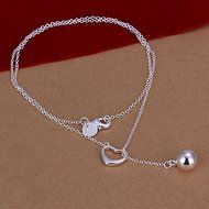 Women 925 Sterling Silver Plated Ball heart Charm Pendant Necklace Chain Jewelry N2