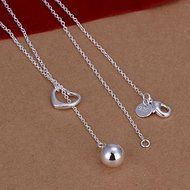 Women 925 Sterling Silver Plated Ball heart Charm Pendant Necklace Chain Jewelry N3